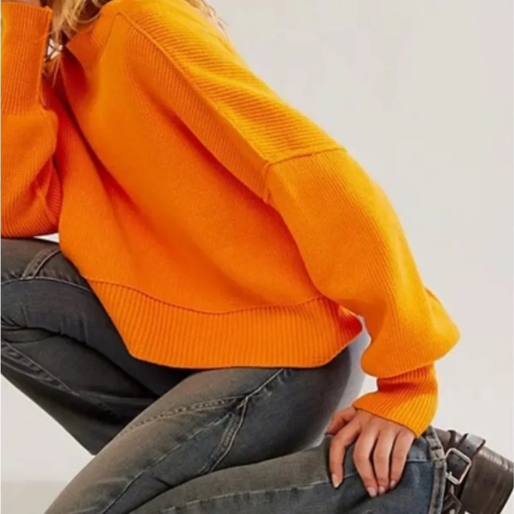 Free People - Easy Street Ribbed Pullover Orange Crop Sweater Size XS - Picture 1 of 11